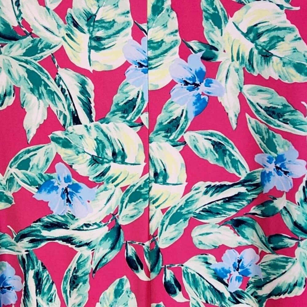 Pappagallo Dress Tropical Floral Pink Blue Sleeveless V-Neck Midi Women's Plus - Picture 4 of 5